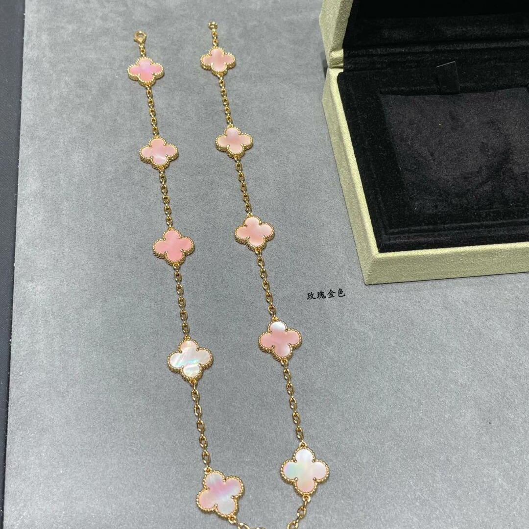 [Amore]CLOVER 10 MOTIFS PINK MOP NECKLACE