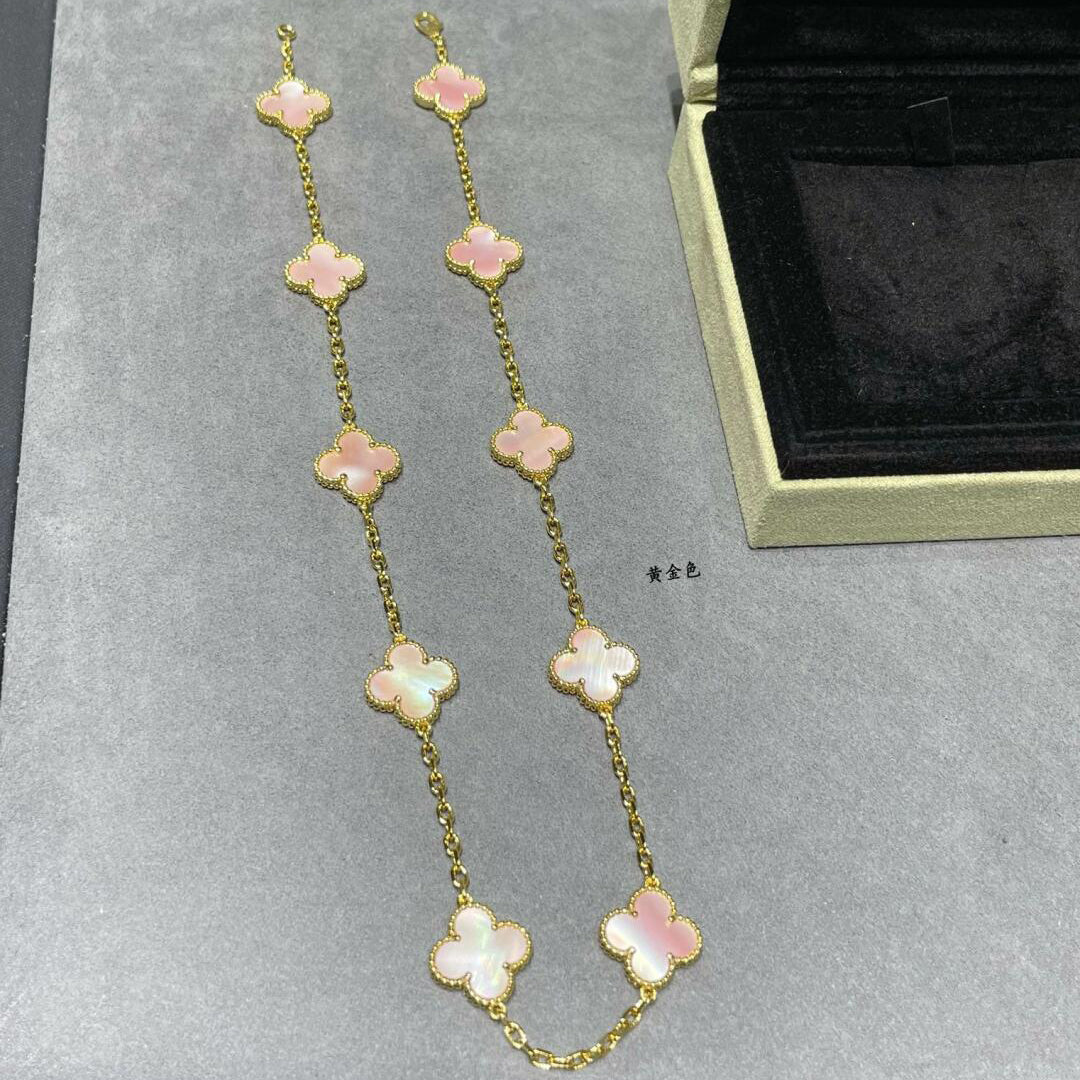 [Amore]CLOVER 10 MOTIFS PINK MOP NECKLACE