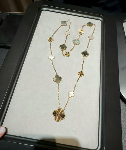 [Amore]DETACHABLE CLOVER 15(11+4) FLOWER ROSE GOLD NECKLACE SET