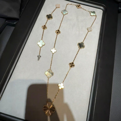 [Amore]DETACHABLE CLOVER 15(11+4) FLOWER ROSE GOLD NECKLACE SET