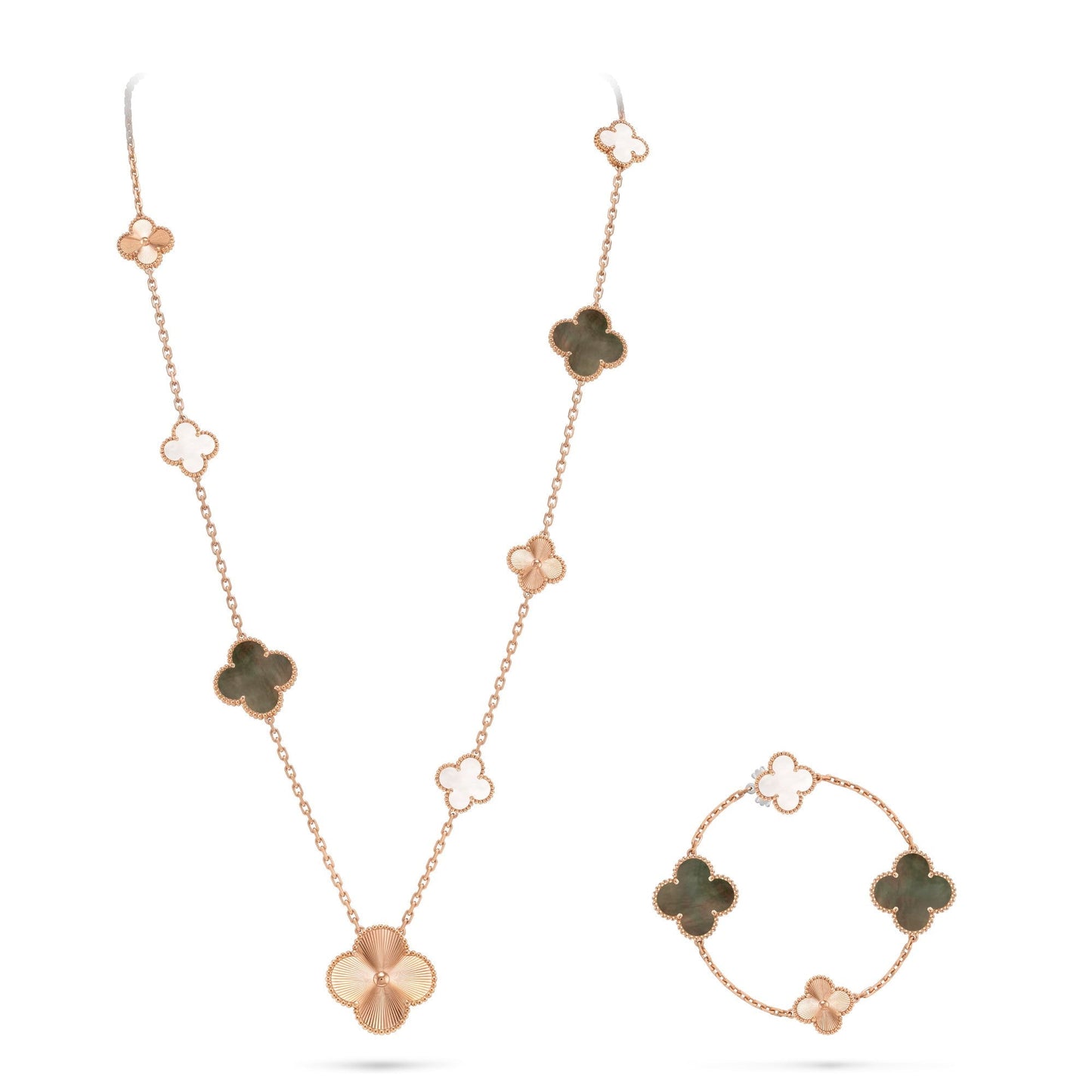 [Amore]DETACHABLE CLOVER 15(11+4) FLOWER ROSE GOLD NECKLACE SET