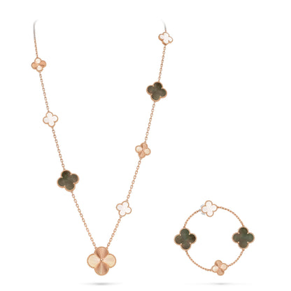 [Amore]DETACHABLE CLOVER 15(11+4) FLOWER ROSE GOLD NECKLACE SET