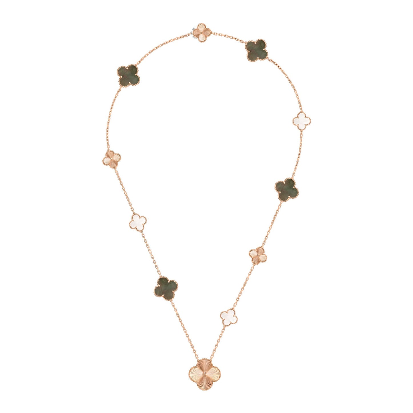 [Amore]DETACHABLE CLOVER 15(11+4) FLOWER ROSE GOLD NECKLACE SET