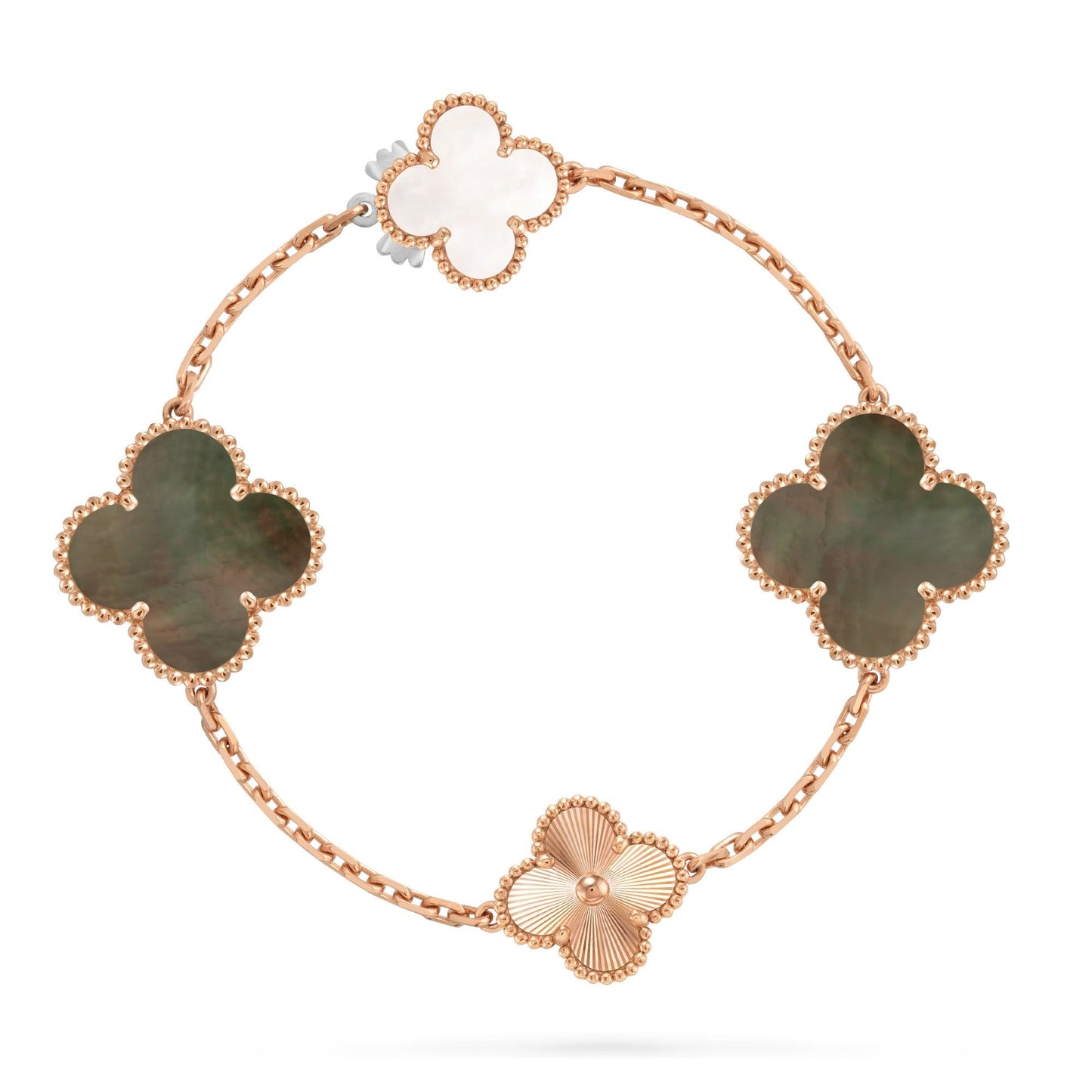 [Amore]DETACHABLE CLOVER 15(11+4) FLOWER ROSE GOLD NECKLACE SET