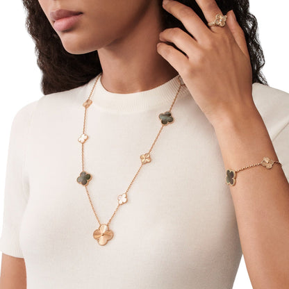 [Amore]DETACHABLE CLOVER 15(11+4) FLOWER ROSE GOLD NECKLACE SET