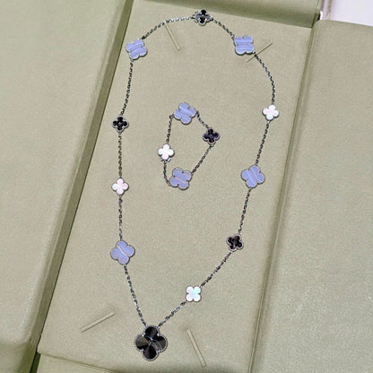 [Amore]DETACHABLE CLOVER 15(11+4) FLOWER SILVER NECKLACE SET