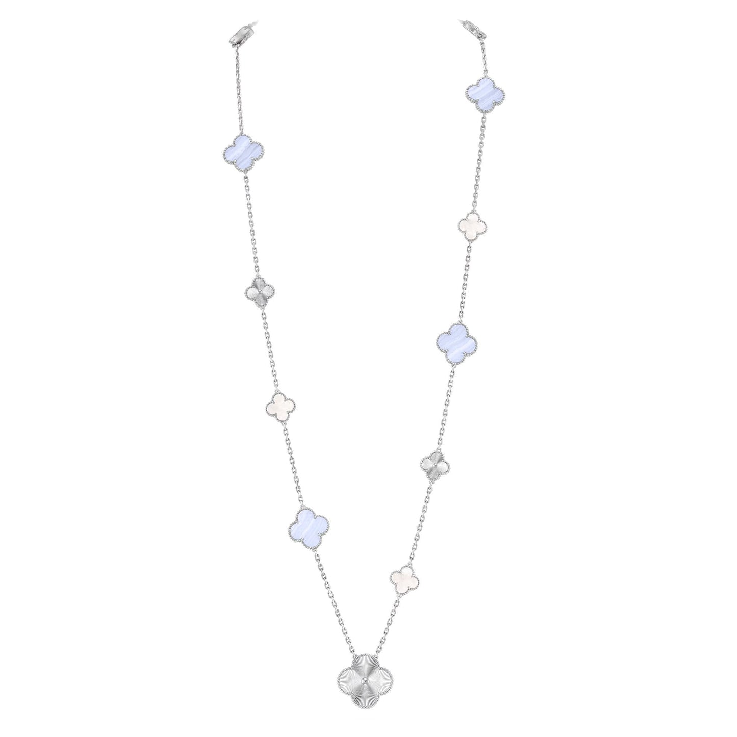 [Amore]DETACHABLE CLOVER 15(11+4) FLOWER SILVER NECKLACE SET