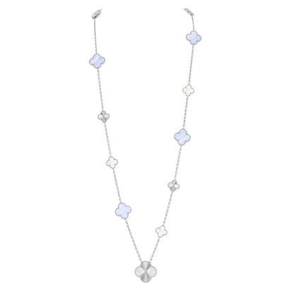 [Amore]DETACHABLE CLOVER 15(11+4) FLOWER SILVER NECKLACE SET