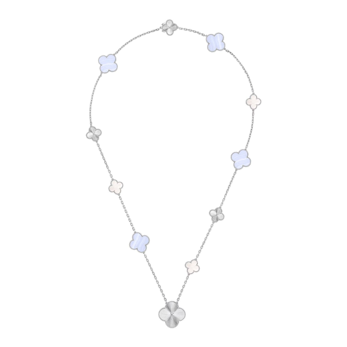 [Amore]DETACHABLE CLOVER 15(11+4) FLOWER SILVER NECKLACE SET
