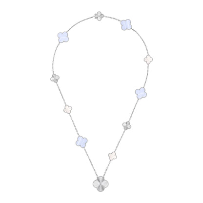 [Amore]DETACHABLE CLOVER 15(11+4) FLOWER SILVER NECKLACE SET