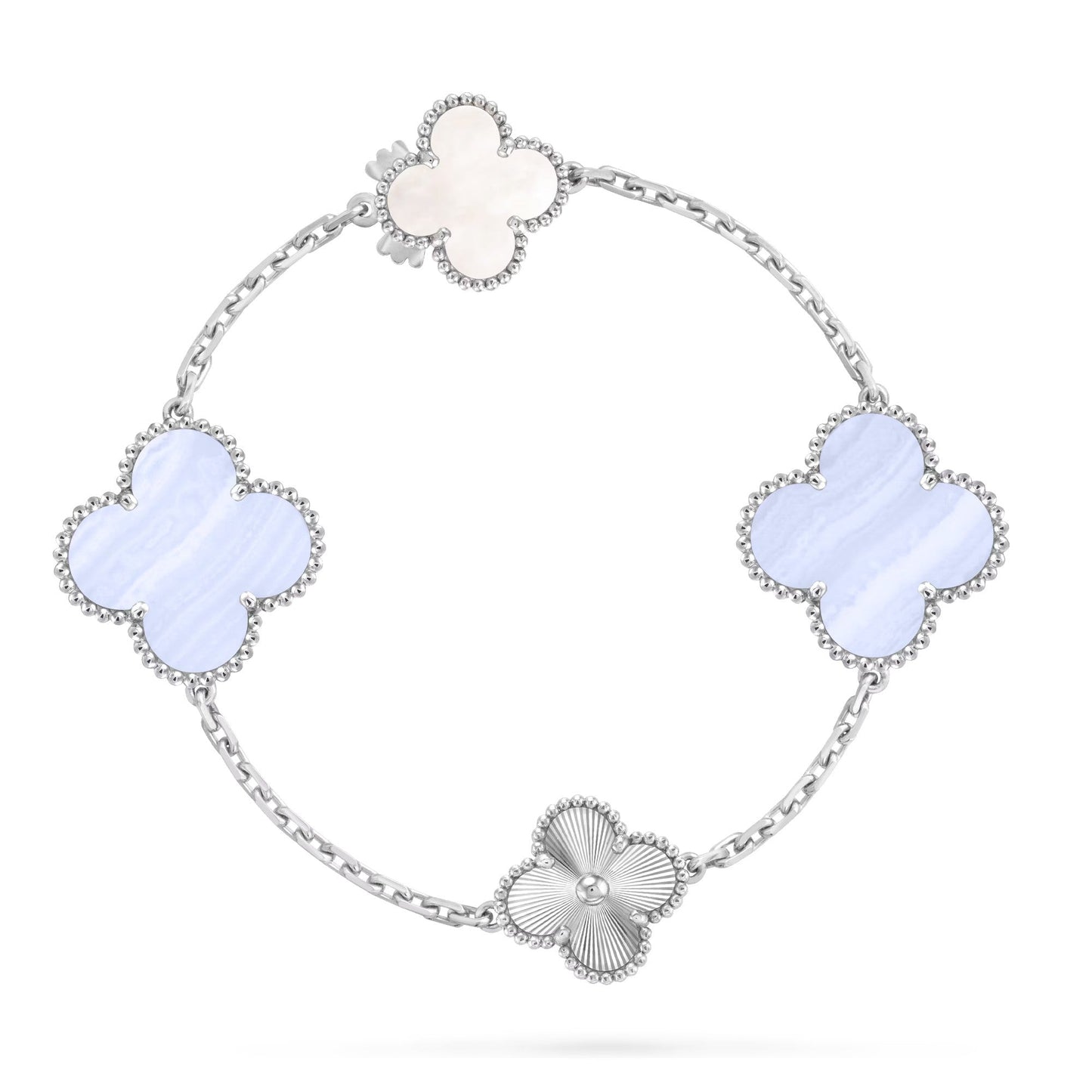 [Amore]DETACHABLE CLOVER 15(11+4) FLOWER SILVER NECKLACE SET