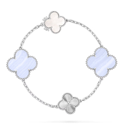 [Amore]DETACHABLE CLOVER 15(11+4) FLOWER SILVER NECKLACE SET