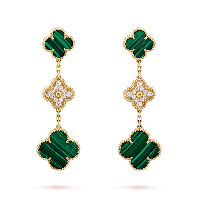 [Amore]CLOVER EARRINGS GOLD MALACHITE DIAMOND 3 MOTIF