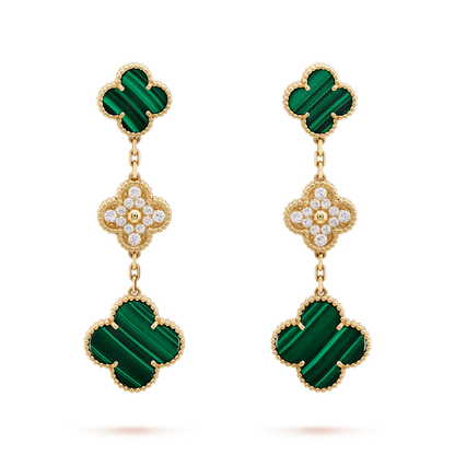 [Amore]CLOVER EARRINGS GOLD MALACHITE DIAMOND 3 MOTIF