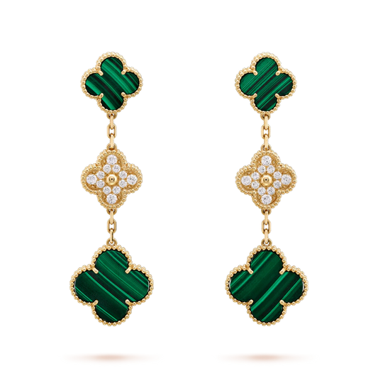 [Amore]CLOVER EARRINGS GOLD MALACHITE DIAMOND 3 MOTIF