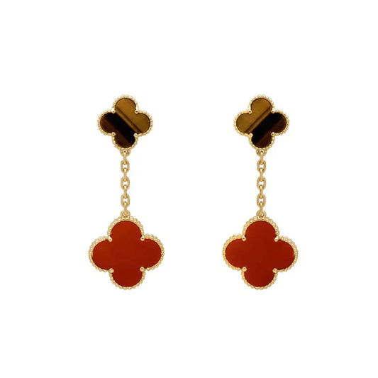 [Amore]CLOVER  2 MOTIF  TIGER EYE CARNELIAN EARRINGS