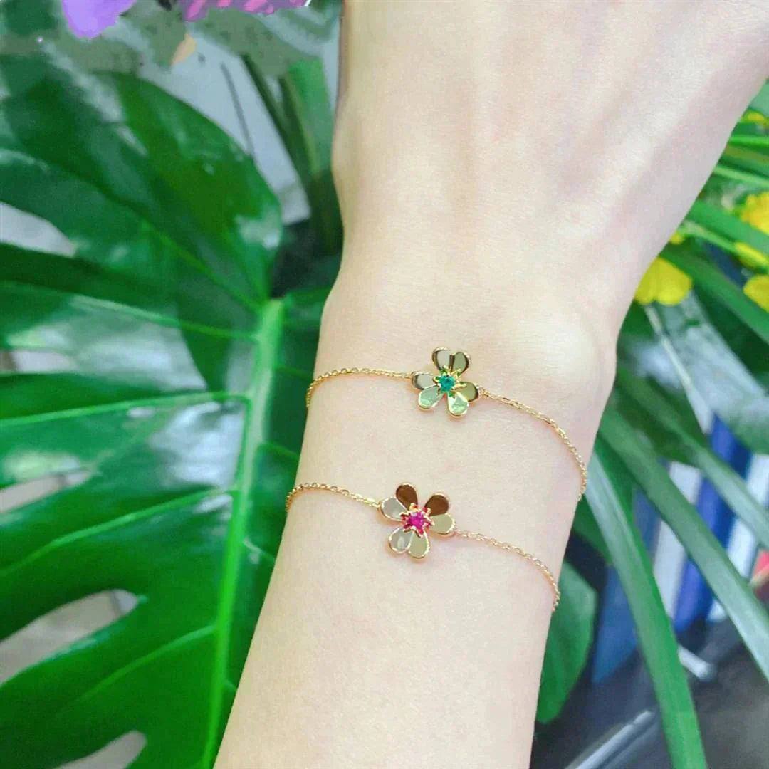 [Amore]FRIVOLE GOLD FLOWER PINK MALACHITE BRACELET