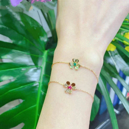 [Amore]FRIVOLE GOLD FLOWER PINK MALACHITE BRACELET