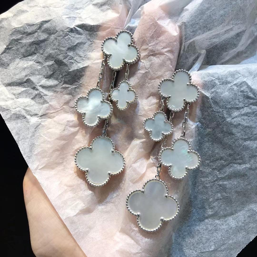 [Amore]CLOVER EARRINGS WHITE MOP 4 MOTIFS SILVER