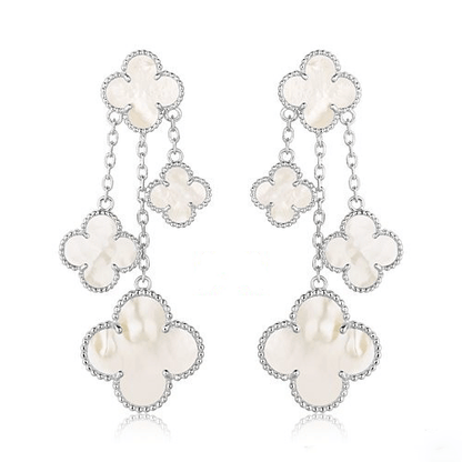 [Amore]CLOVER EARRINGS WHITE MOP 4 MOTIFS SILVER