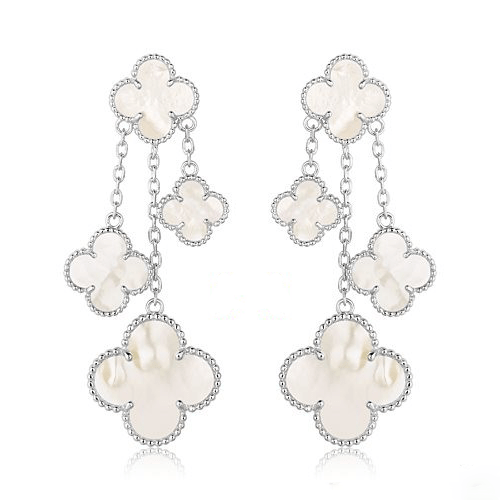 [Amore]CLOVER EARRINGS WHITE MOP 4 MOTIFS SILVER