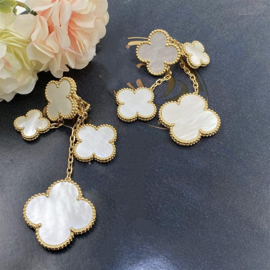 [Amore]CLOVER EARRINGS WHITE MOP 4 MOTIFS GOLD