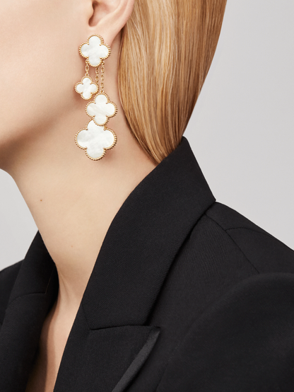 [Amore]CLOVER EARRINGS WHITE MOP 4 MOTIFS GOLD