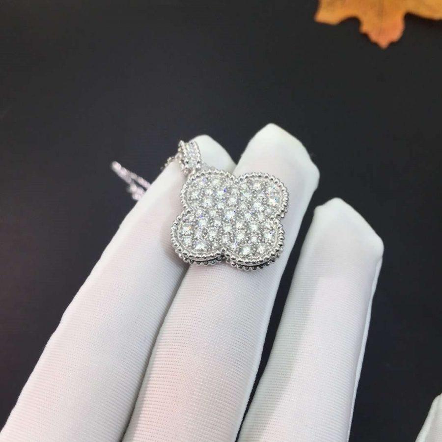 [Amore]CLOVER 25MM SILVER FULL DIAMOND BIG CLOVER NECKLACE