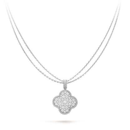 [Amore]CLOVER 25MM SILVER FULL DIAMOND BIG CLOVER NECKLACE