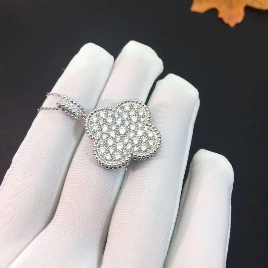 [Amore]CLOVER 25MM SILVER FULL DIAMOND BIG CLOVER NECKLACE