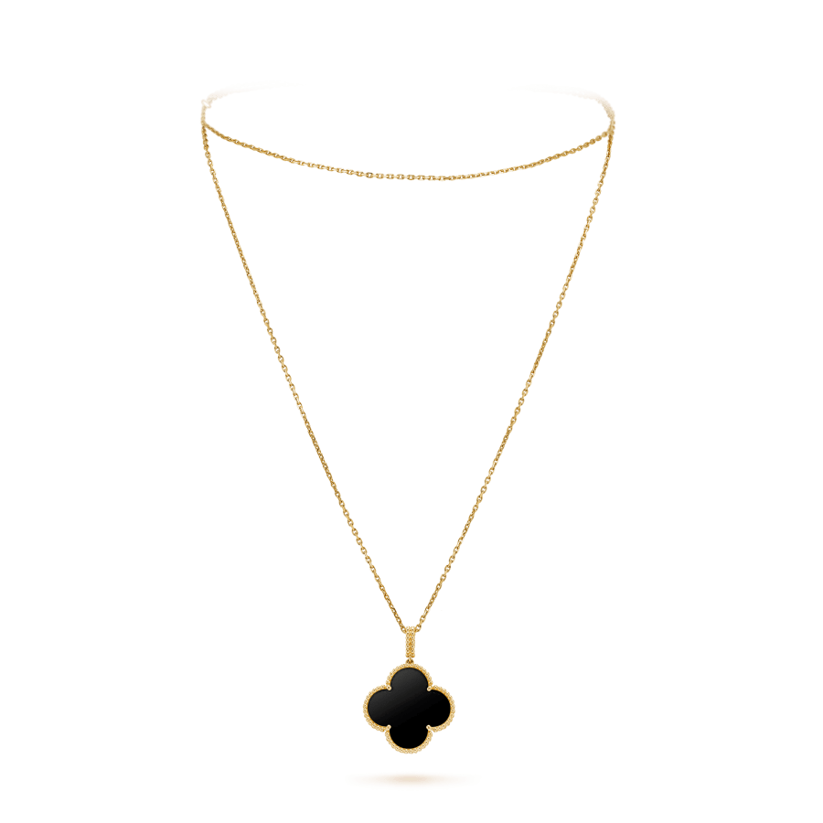 [Amore]CLOVER 25MM GOLD ONYX BIG CLOVER NECKLACE