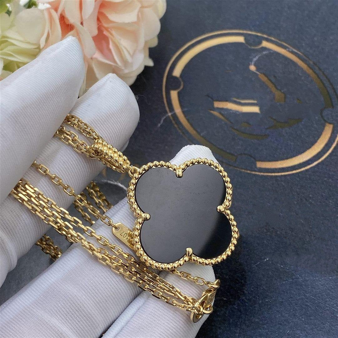[Amore]CLOVER 25MM GOLD ONYX BIG CLOVER NECKLACE