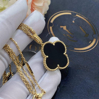 [Amore]CLOVER 25MM GOLD ONYX BIG CLOVER NECKLACE