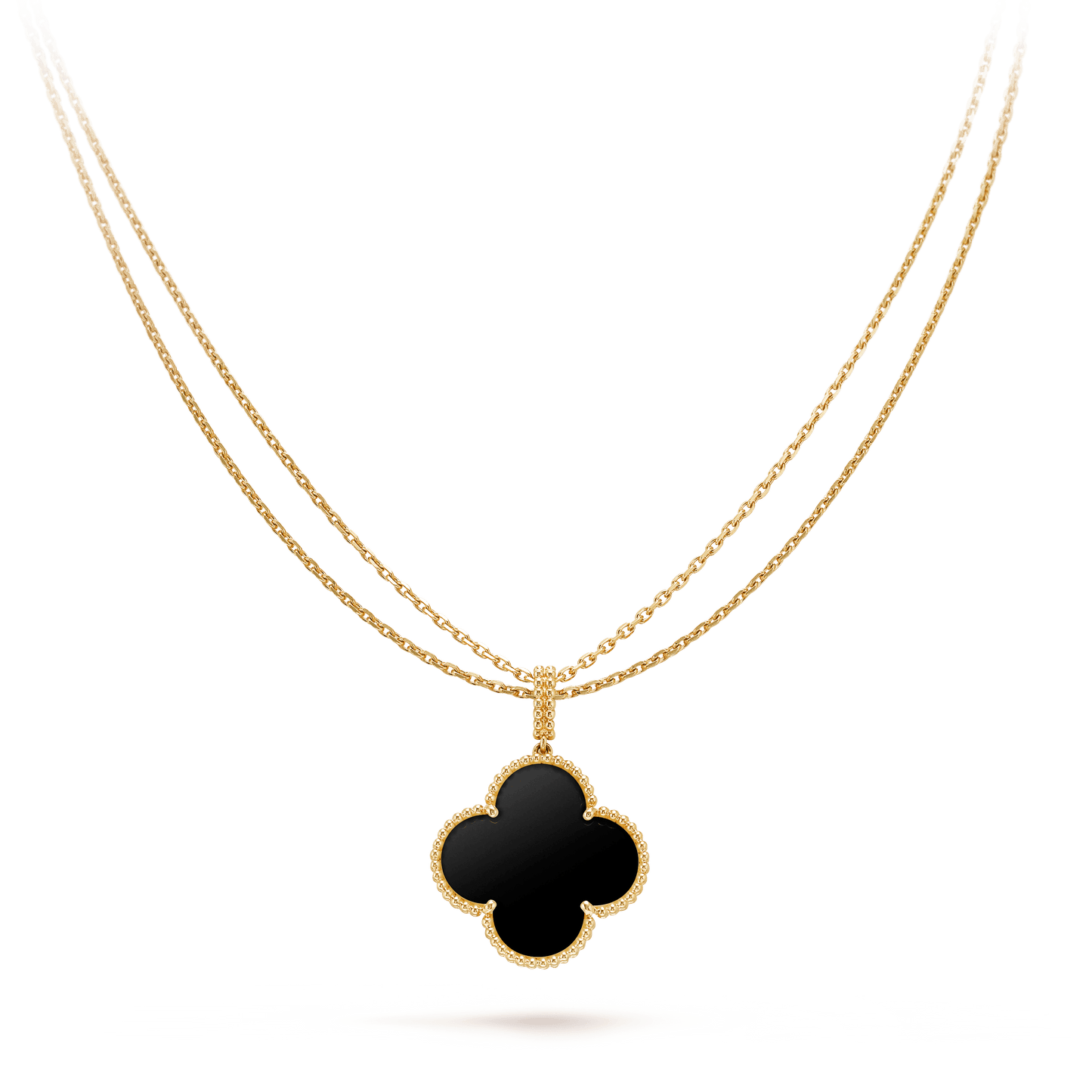 [Amore]CLOVER 25MM GOLD ONYX BIG CLOVER NECKLACE