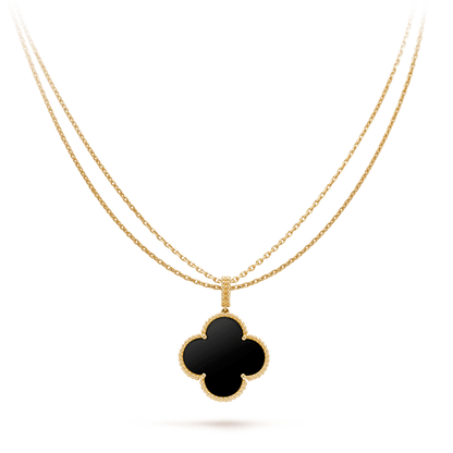 [Amore]CLOVER 25MM GOLD ONYX BIG CLOVER NECKLACE