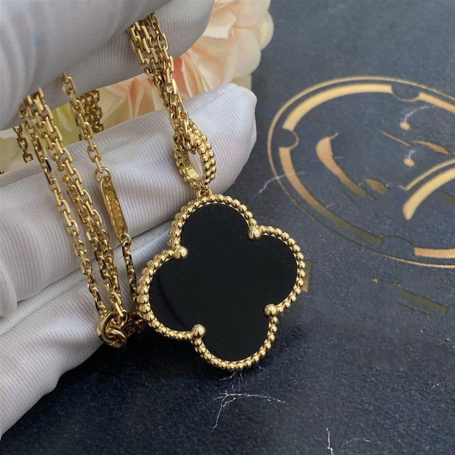 [Amore]CLOVER 25MM GOLD ONYX BIG CLOVER NECKLACE