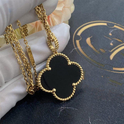 [Amore]CLOVER 25MM GOLD ONYX BIG CLOVER NECKLACE