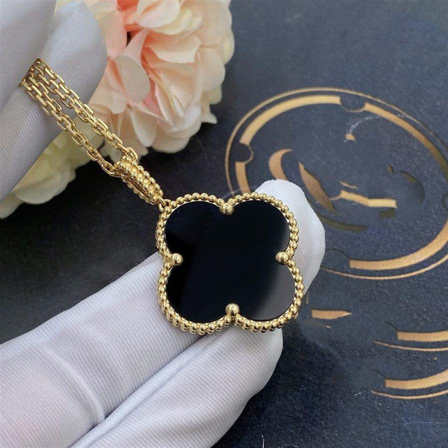 [Amore]CLOVER 25MM GOLD ONYX BIG CLOVER NECKLACE