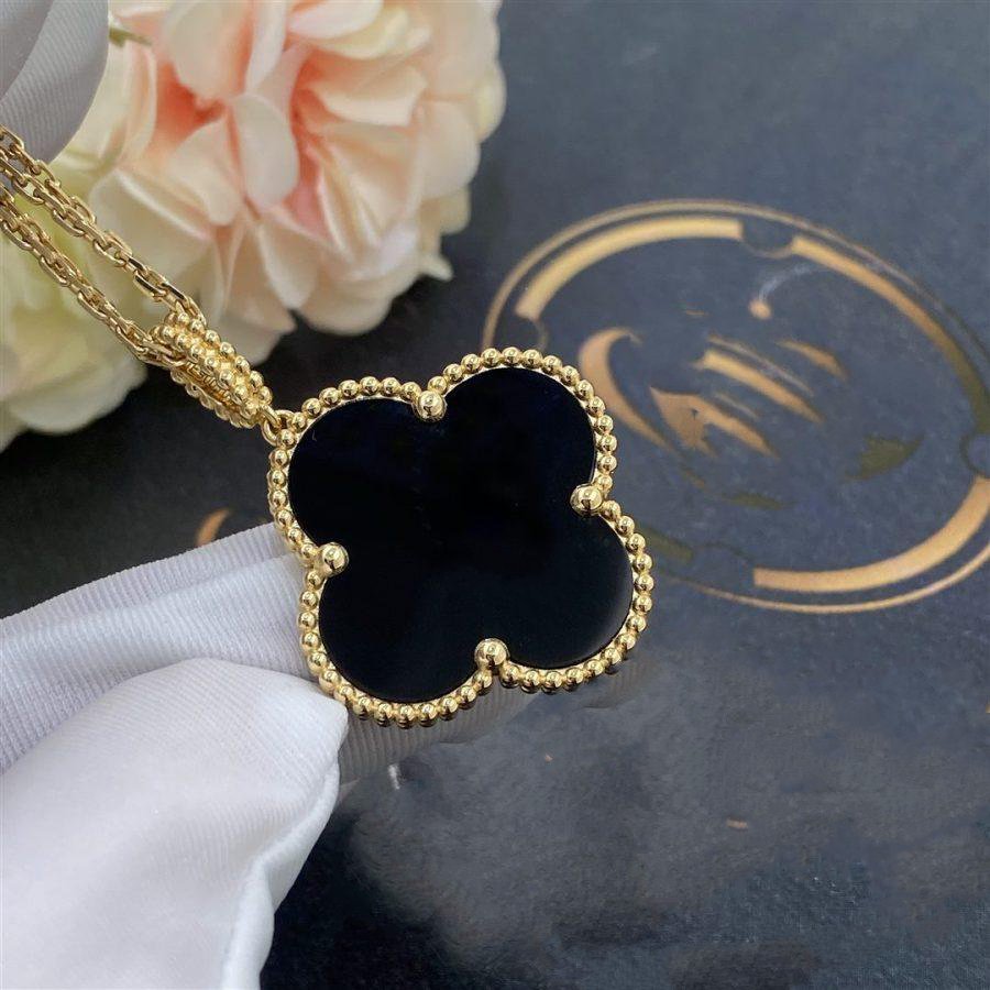 [Amore]CLOVER 25MM GOLD ONYX BIG CLOVER NECKLACE