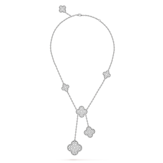 [Amore]CLOVER 5 MOTIFS SILVER DIAMONDS NECKLACE