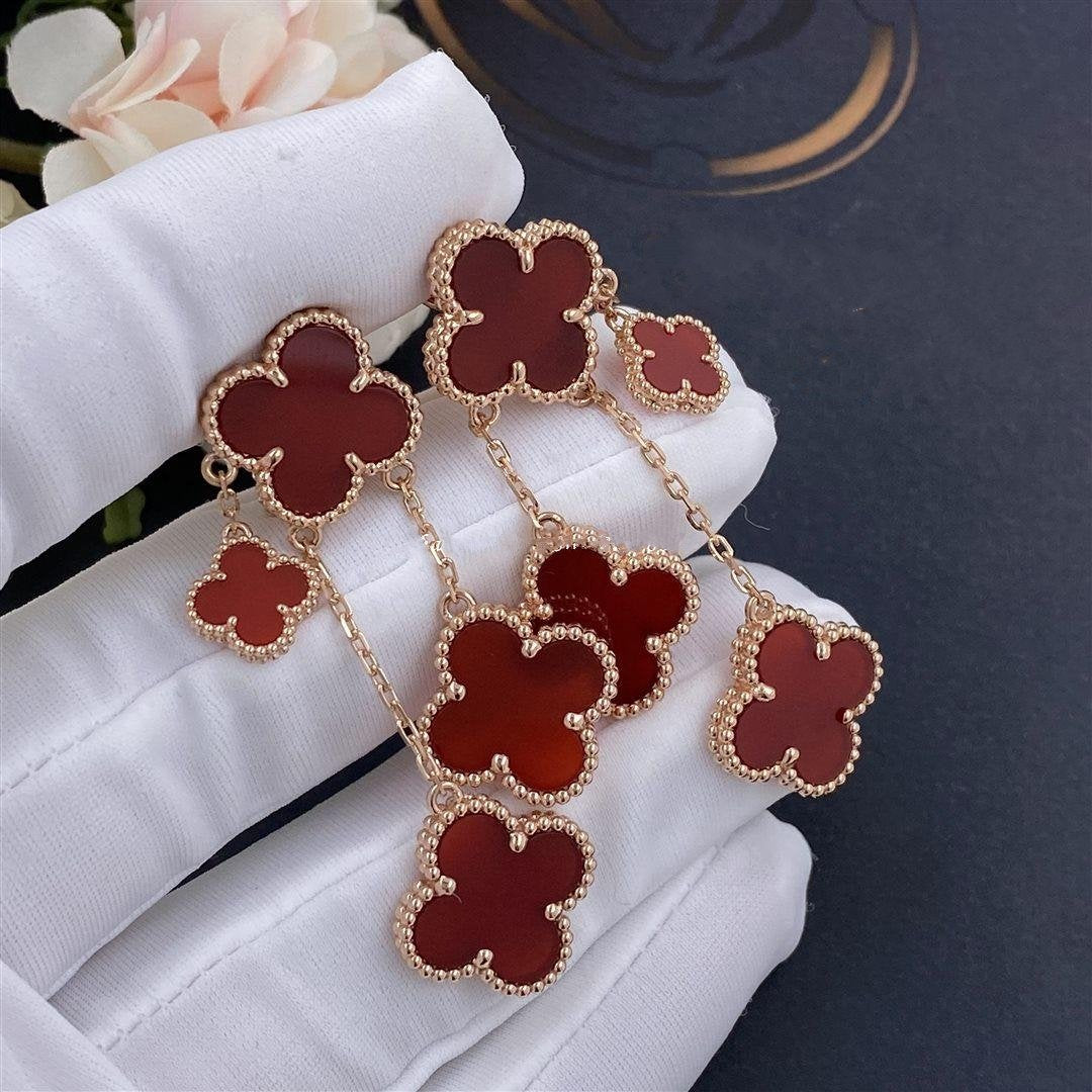 [Amore]CLOVER EARRINGS CARNELIAN 4 MOTIFS PINK GOLD