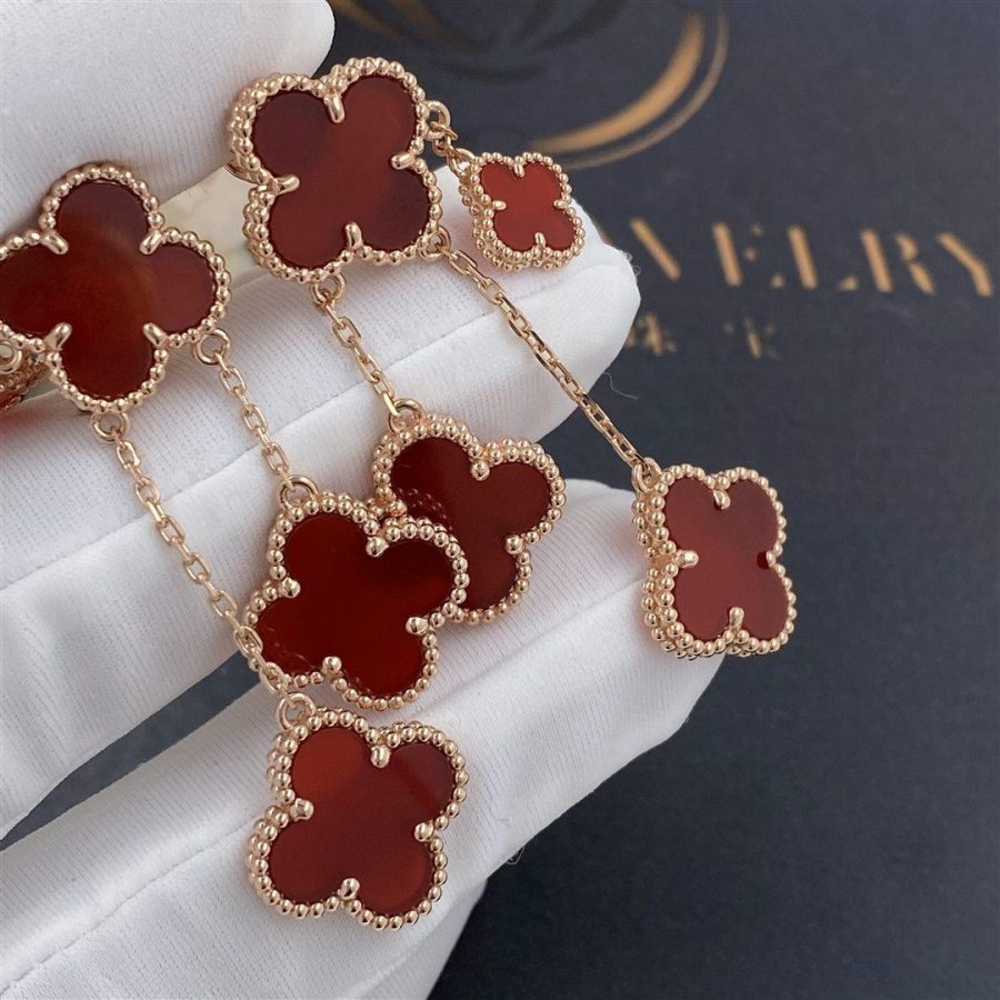 [Amore]CLOVER EARRINGS CARNELIAN 4 MOTIFS PINK GOLD