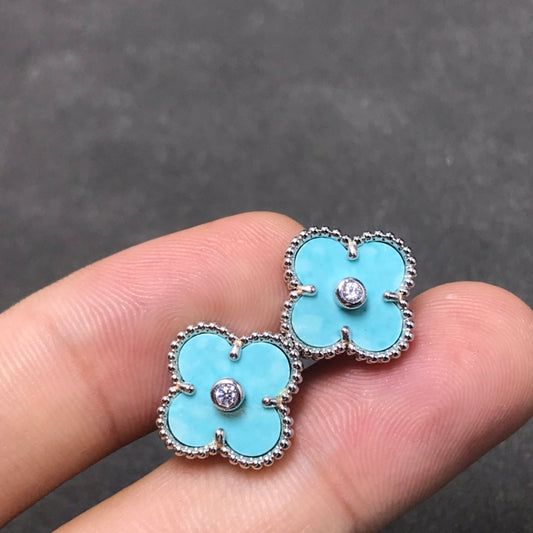 [Amore]CLOVER 1 DIAMOND BLUE SKY SILVER EARRINGS