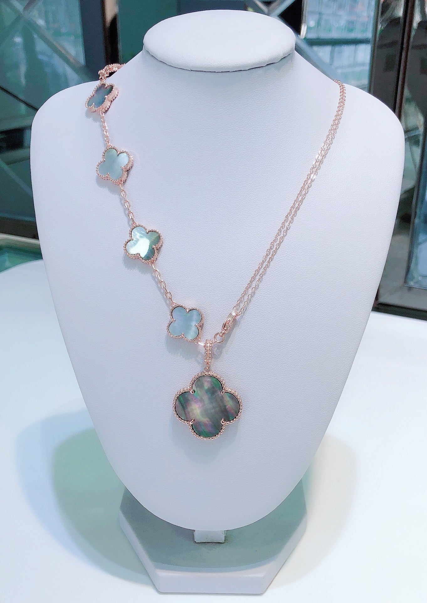[Amore]COMBINED BRACELET 5 MOTIFS AND NECKLACE DARK MOP ROSE GOLD
