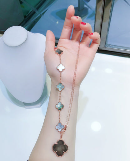 [Amore]COMBINED BRACELET 5 MOTIFS AND NECKLACE DARK MOP ROSE GOLD