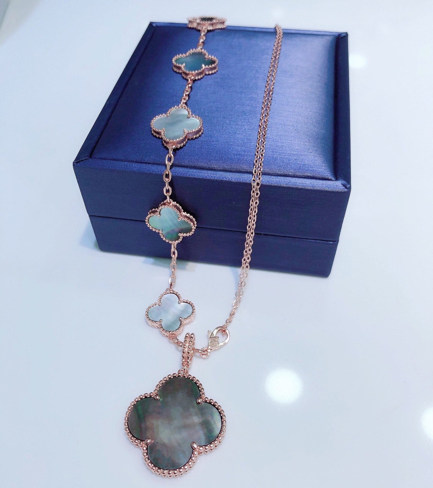 [Amore]COMBINED BRACELET 5 MOTIFS AND NECKLACE DARK MOP ROSE GOLD