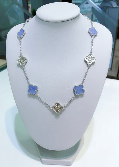 [Amore]CLOVER 10 MOTIFS CHALCEDONY DIAMONDS SILVER NECKLACE