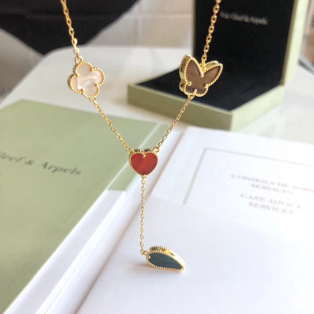 [Amore]LUCKY SPRING 4 MOTIFS ROSE GOLD NECKLACE