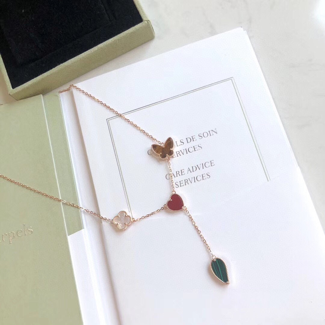 [Amore]LUCKY SPRING 4 MOTIFS ROSE GOLD NECKLACE