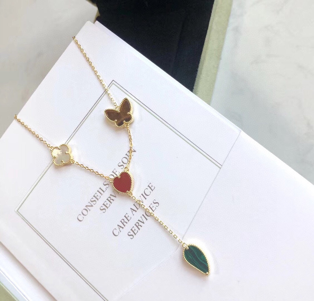 [Amore]LUCKY SPRING 4 MOTIFS ROSE GOLD NECKLACE